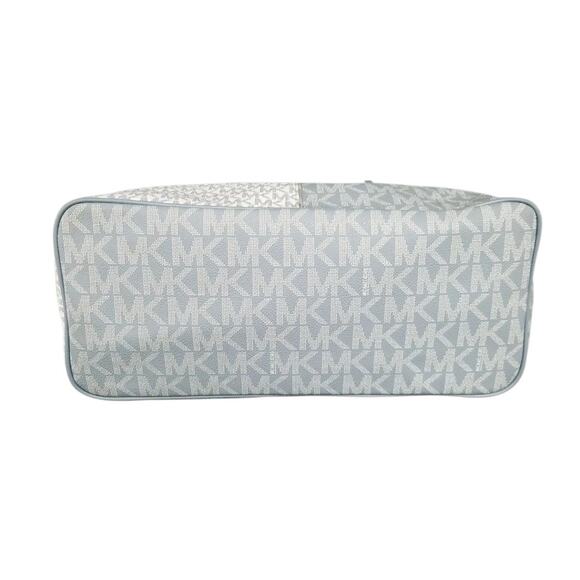 Michael Kors Jet Set Medium Carryall Tote Blue & White Aluminum Charm Zip Purse - Picture 4 of 10